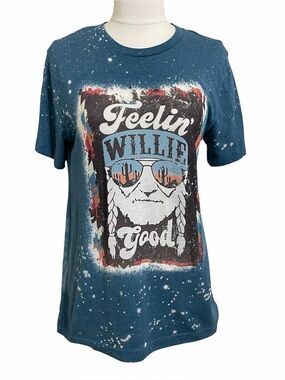 Feelin Willie Good Blue custom bleached graphic short sleeve tee Willie Nelson